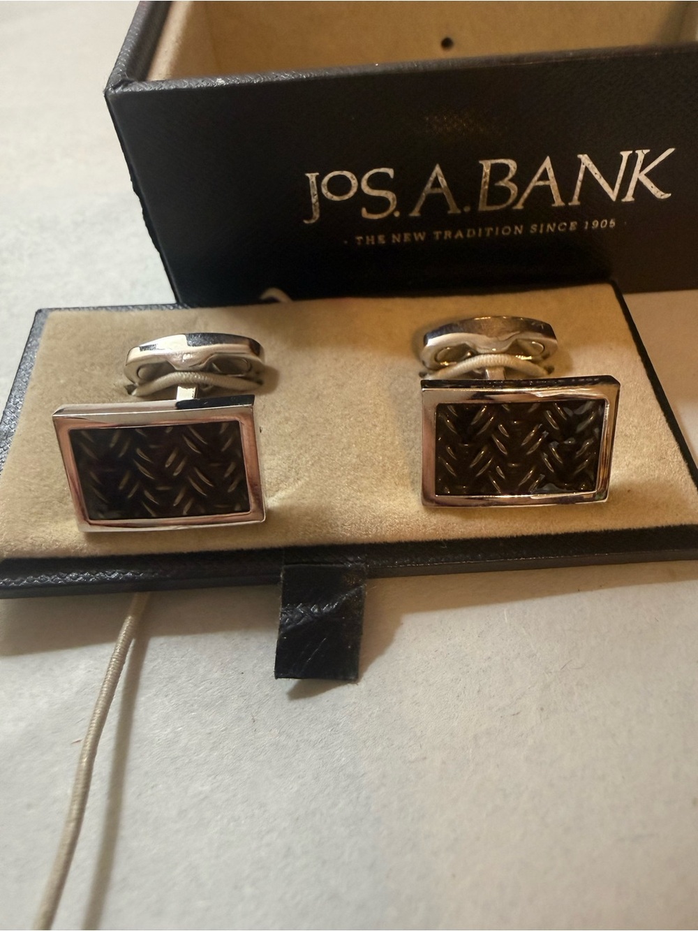 Jos. A. Bank Silver and Black Rectangular Textured Cufflinks